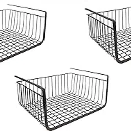 Go Hooked 16 Inch Under Shelf Basket Black Powder Coated Iron for Maximum Storage Efficiency Optimize Your Space for Kitchen and Pantry Home and Office Set of 3-picture-59