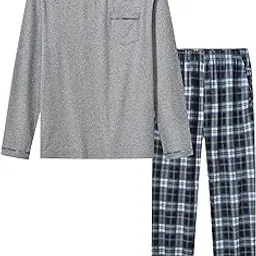 mofiz Men's Pajamas Plaid Sets Sleepwear Sleep Long Sleeve Shirts and Pants Pajama Set Soft Mens Pjs Lounge Set with Pockets-picture-24