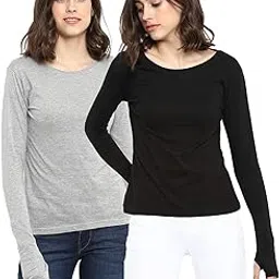 ap'pulse Women's Long Sleeve Thumbopen Tshirt(Pack of 2)-picture-12