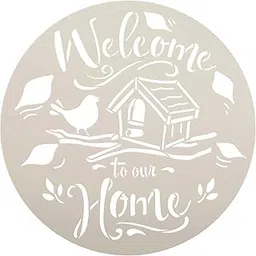 Ivana's Welcome to Our Home Round Stencil with Bird | DIY Fall Autumn Farmhouse Home Decor | Craft & Paint Wood Sign | Size (9 x 9 inch)-picture-26