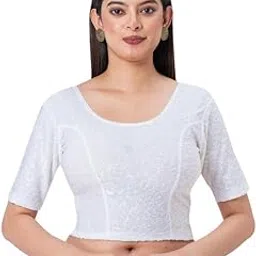 shilpa Women's Readymade Blouse | Brasso Fabric with Stretch Comfort | Round Neckline Style | Elbow Length Sleeves | Textured Design | Ready to Use-picture-22
