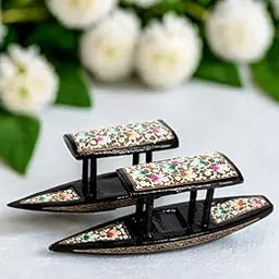 A.PEER Handcrafted Kashmiri Paper Mache Shikara Boat of Kashmir (Set of 2) Black and Gold with Floral Design, Traditional Decorative Showpiece for Home Decor-image-51
