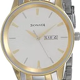 sonata Wedding Quartz Analog with Day and Date Silver Dial Two Toned Silver and Gold Bimetal Strap Watch for Men - NT7133BM01-picture-42
