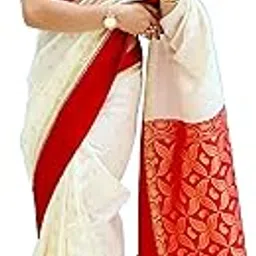 sijileen Garod Kanjivaram Pure Silk Womens Saree White Colour With Red Border Handloom Saree With Attached Blouse Piece-picture-12