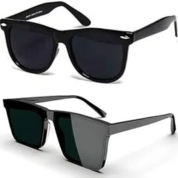 sheomy Unisex combo offer pack of 2 shades Unisex Fashion Sunglasses Set, 2 Pairs, Metal Frame, Black and Silver - Combo2-181-picture-43