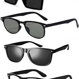 younky Unisex Combo Offer Pack Of 4 UV400 Protection Stylish Frame Fashion Sunglasses For Men And Women - Black Rectangular Round Clear Combo Pack With Box-picture-35