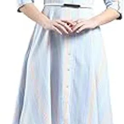 monte carlo Women Regular Fit Striped Western Dress | 3/4 Sleeve Round Neck One Piece with Waist Belt Weastern Dress for Women's-picture-51