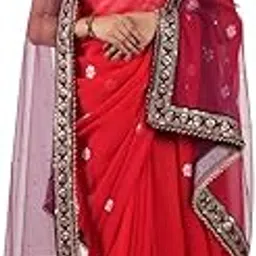 a r silk DUPATTA HUB Women's Stone Work Net Dupatta With Zari Embroidered Work With 4 Sides Moti Lace Fancy and Bridal Dupatta(ARSPP01200-1) image 1