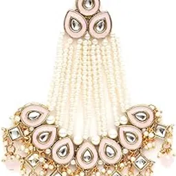 karatcart Gold Plaated Pink Beads and Pearl Studded Kundan Passa for Women-picture-14