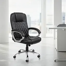 RW REST WELL Kohinoor Adjustable Height Office Chair| Ergonomic Leatherette Desk Chair with Padded Seat & Backrest| Smooth 360° Swivel & Revolving Chair for Work/Study/Gaming/Office (Black)-image-42