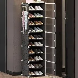 HEMOVIA Portable Shoe Rack Plastic for Home DIY Plastic Shelves Household, Shoe Rack with 5-Door 20 Pair for Outdoor Heels/Shoes for Entryway,Hallway,Bedroom Living Room Black-image-27