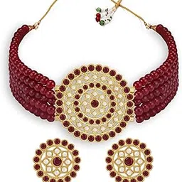 sukkhi Incredible Gold Plated Maroon & White Pearl Choker Necklace Set For Women (Skr70453), Free Size-picture-43