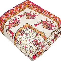 Jaipuri Razai Soft Light Weight Original Pure Cotton Winter and Summer Rajasthani Traditional Jaipuri Ac Quilt Single Bed (Pink Camel) image 1