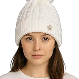 hotmod Women’s Knitted Woolen Beanie Cap with Pom Pom & Stylish Brooch | Soft Inner Fur Winter Hat-picture-10