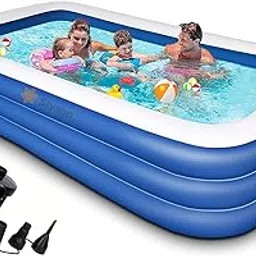 Swimming Pool 10-Feet 3 Stripped Inflatable Pool, Large Pool with Electric Air Pump, 120"x72"x24" Blow Up Swimming Pool for Adult and Kids,Summer Backyard Garden Lounge Pool-image-30
