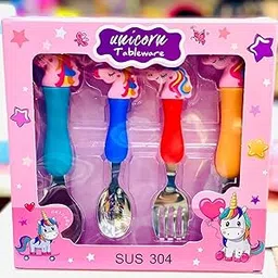 generic Stainless Steel Fete Propz Stainless Seel Unicorn Spoon And Fork Set For Kids [ Set Of 4 ]-picture-11