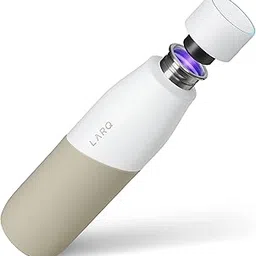 LARQ Bottle Movement PureVis 32 oz - Lightweight Self-Cleaning and Non-Insulated Stainless Steel Water Bottle with UV Water Purifier, 1-Year Warranty, White/Dune image 1
