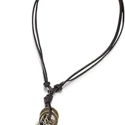 the bikerz Vintage Bronze Cross Circle Horn Pendant Necklace for Men & Women | Adjustable Brown Leather Strap | Alloy Tusk Pendant Jewellery | Polished & Blackened Surface | Gift for Him & Her-picture-36