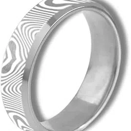 Etched Steel Rings for Men – Damascus, Tribal Dragon & Electro Circuit Designs – Beveled Edge Band – Durable, Stylish & Hypoallergenic (Damascus Silver, 12)-image-41