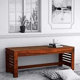 MARWARIWOOD Solid Sheesahm Wood 3 Seater Bench Rustic Solid Wood Dining Bench with Slatted Shelf, in Honey Oak Finish for Outdoor Furniture-picture-12