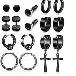gustave 8 Pairs Earrings Set for Men Stainless Steel Earring Sensitive Skin Fashion Earring Piercing Jewelry Cross Dangle Hoop Earrings Kit Studs-picture-36