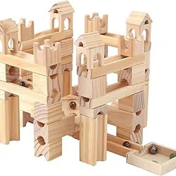 BLEQYS® Wooden Marble Run for Kids Ages 4-8, 80 Pieces Wood Building Blocks Toys and Construction Play Set, Marble Track Maze Game STEM Learning Toys Gifts for Boys Girls (80pc Set)-picture-22
