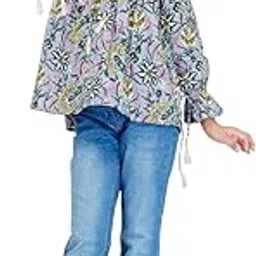 dmp fashion Girl's Cotton Floral Printed Classic Small Boota Collarad Fashion Sleeve Top-picture-48