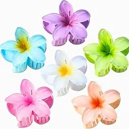 Flower Hair Clutcher Clips for Girls & Women – Pack of 6 Multicolor Floral Hair Claws – Strong Grip Plastic Hair Accessories-image-14
