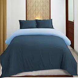 92"x102" Double Size 100% Egyptian Cotton 600 TC Comforter Cover Rajai Cover Quilt Cover Zipper Closer (Double 92x102 Inch Duvet Cover with 2 Pillow Covers)-Navy Blue & Light Blue Solid-picture-12