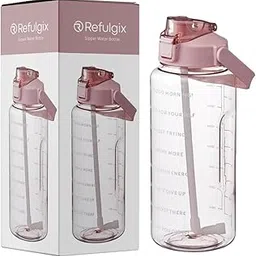 REFULGIX Plastic 2L Motivational Sipper Water Bottle with Straw & Time Marker | BPA-Free Leakproof Sports Bottle for Gym, Fitness, Office, School, Home & Outdoor Hydration (Peach)-picture-10