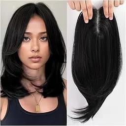 ASSU Luxurious Straight Hair Topper for Women - High-Temperature Fiber, 3D Coverage, Mid Bangs Clip - Adds Extra Volume, Elegant Design, Perfect for Thinning Hair (18 Inch - Black)-image-99