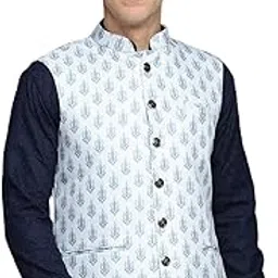showoffff SHOWOFF Men's Printed White Ethnic Nehru Jackets-PR-116_White-picture-50