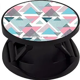 Eggshell Tabletop Finger Grip Back Holder (Sockets) Premium Glossy Finish Effect with Black Expanding Stand and Fold Compatible All Basic Cell Phone & Tablets (Pink Blue Triangular Abstract)-picture-27