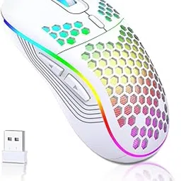 Wireless Gaming Mouse, WEKUBA USB PC Gaming Mouse, Rechargeable/RGB Backlight 6 Buttons Adjustable Lightweight Honeycomb Hollow Design/Ergonomic Mouse/for Mac, Laptop, Computer, PC(Wireless White)-image-10