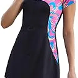 Rovars Spandex One Piece Swimming Costume for Women I Removable Pads I Half Sleeves I Half Length I Front Zipper image 1
