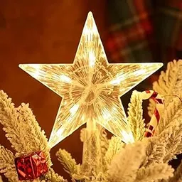 PartyToko 18cm Christmas Tree Topper Star LED Lighted Star Tree Top 5-Point Star Light Treetop, Small Xmas Tree Topper Decor for Christmas 1 pcs image 1