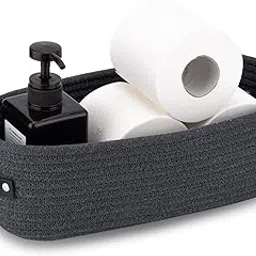 RUGSZONE Cotton Rope Bathroom Decor Basket,Toilet Paper Holder Basket,Farmhouse Home Decor Organizing Baskets 13"x5.9"x4" inches (black)-picture-36