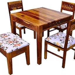 Solid Sheesham Wood 4 Seater Dining Table Set with Cushioned Chairs for Dining Room | Living Room | Hotels & Restaurants | Home & Office (Brown, 4 Seater)-picture-57