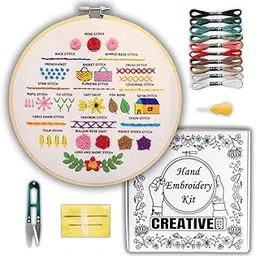 Creative Seed Embroidery Kit : Learn Beginners Patterns with 21 Stitches, Pre-Printed Fabric, Cotton Threads, Wooden Hoop, Tools & Material, Step by Step Video Tutorials-image-51