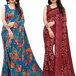 siril Women's Georgette Printed Saree With Unstitched Blouse Piece Combo Pack Of 2-picture-33