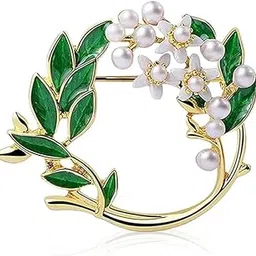Crystal Brooch for Women Pearl Gardenia Saree Brooch for Women Girls Alloy Elegant Gold Wheat Flower Suit Brooch Pin for Blouse, Dress, Blazer, Scarf-image-2
