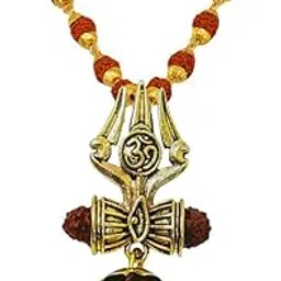 m men style Religious Jewellery Lord Shiv Om Trishul Locket With Rudraksha Mala Gold-plated Brass, Wood Stainless Steel Pendant Necklace Chain SPn202084-picture-19