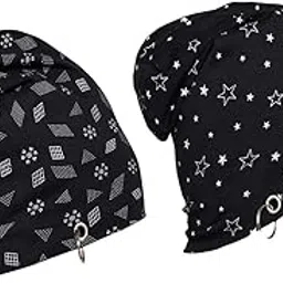 mack jonney Multicolor Cotton Blended Free Size Beanie Cap for Men(Pack of 2, Ring_Cap_PRT-No.2-Blk_PRT-No.1-Blk_02-New)-picture-22