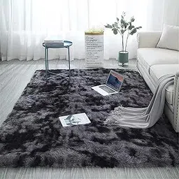 NN Carpet Home Decore Fluffy Silk Carpet for Your Living Room & Drawing Room Aywhere in Your Home 5x7 Feet Colour Dark Grey-image-100