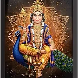 Lord Murugan Photo Frame | Lord Murugan 12x8 Frames | Murugan Frame Photo | God Photo Frames Wall Art for Home Wall Decor Painting | Kutty Murugan Hanging Photo Frame | Murugan Wooden Wall Art (Black Frame)-picture-28