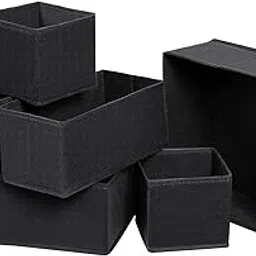 DOUBLE R BAGS Dresser Drawer Underwear Organizer | Foldable Closet Divider for Bras, Socks, Ties, Panties, Baby Clothes & Belts | Washable Storage Box | Black | Set of 6 with Multiple Compartments-image-34