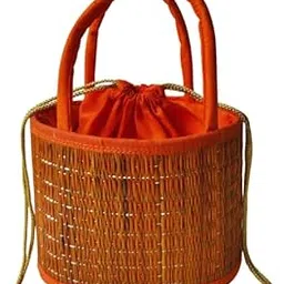 Kavyatva River Grass Basket (8x6 in) – Eco-Friendly Handmade Storage & Gift Hamper Basket for Weddings, Festivals & Home Déco (malti colore) (Orang)-picture-66