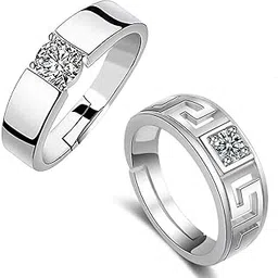 meenaz Ring for Men combo Mens couples gents Boys Boyfriend Friends American diamond AD CZ stone thumb Band Stylish proposal Adjustable Silver Finger ring Platinum Valentine gifts Anniversary 379-picture-46