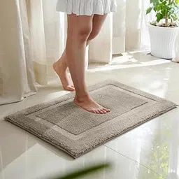 PAUDHA Almond Haze Bathmat | Classic Knitted Border | Anti-Skid | Foam Padded |Germ-Lock Protection | Machine Washable | 5X Better Absorbency-image-22