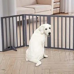 EMIWUD FURNITURE Wooden Freestanding Foldable Dog and Cats Partition | Indoor Pet Puppy Safety Fence for Living Room (Grey, 3 Pannel)-picture-29
